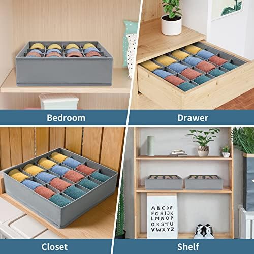 joyoldelf Sock Drawer Organizer Divider Underwear Organizer 16-cell Fabric Dresser Drawer Organizers Storage Boxes for Socks Lingerie, Handkerchiefs, Ties (Grey)