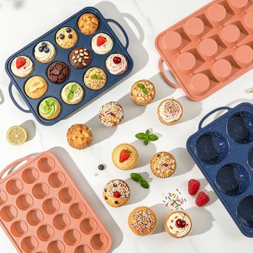 Vinino 2 Pack 12 Cups Silicone Muffin Pan with Stainless Steel Frame-Orange