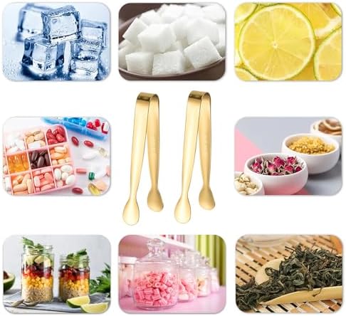 8PCS Gold Mini Metal Tongs,4.3"/11cm,Stainless Steel 304,for Ice Cube,Sugar