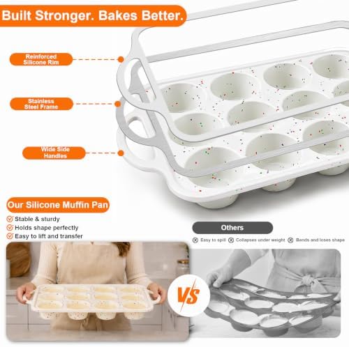 Silicone Muffin Pan Reinforced Metal Frame 12 Cup Nonstick