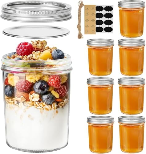 ComSaf 16 oz Wide Mouth Mason Jars Bulk Set, 8 Pack Jars with Lids