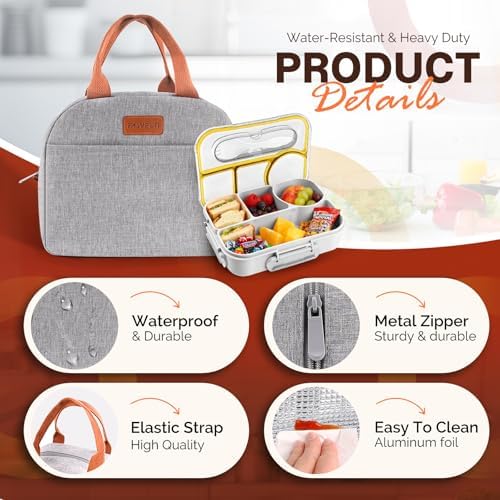 Lunch Box Set Bento Box, 4-Compartment Lunch Containers,High Capacity Lunch Tote Bags for Work, Travel, Outdoor (Grey)