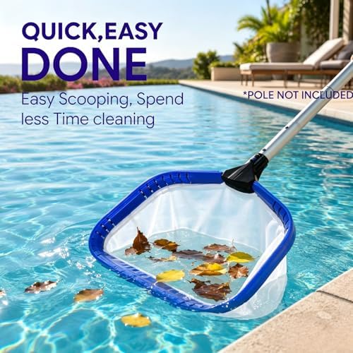Heavy Duty Deep Bag Pool Skimmer Net, Professional Pool Leaf Rake with Fine Nylon Mesh & Sturdy Aluminum Frame, Fast Debris Removal for Inground & Above Ground Pools and Ponds, No Pole