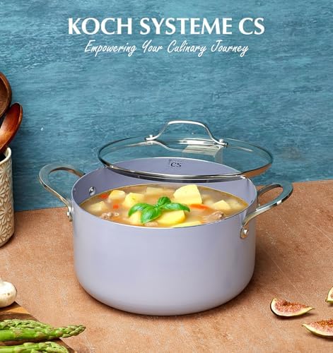 KOCH SYSTEME CS 6 Quart Nonstick Stock Pot with Lid, 6 QT Nonstick Ceramic Stockpot with Stainless Steel Handle, Induction Cooking Pot for Soups, Casserole, Soup Pot, Even Heating, Oven Safe, Purple