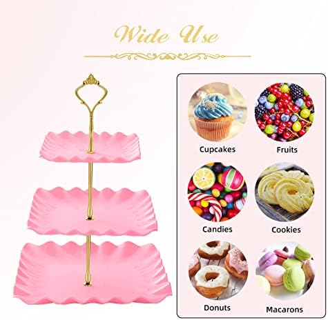DAFURIET Plastic Dessert Cupcake Stand, 3 Tier Cupcake Tower Holder, Pink