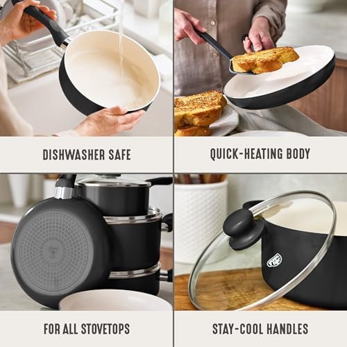 GreenLife 5QT Ceramic Nonstick Stockpot with Lid, Graphite Black