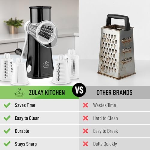 Rotary Cheese Grater Manual Hand Crank 5 Blade Shredder, White & Black