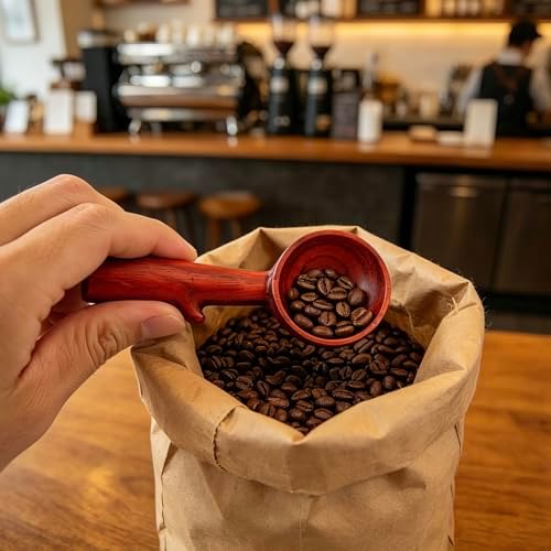 Padauk Coffee Scoop,Wooden Coffee Bean Measuring Spoon,5g Capacity,Natural Wood Coffee Scoop for Tea,Sugar & Powder,Rustic Kitchen Gift for Coffee Lovers