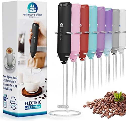 Powerful Milk Frother Handheld Foam Maker, Mini Whisk Drink Mixer for Coffee, Cappuccino, Latte, Matcha, Hot Chocolate, With Stand, Black