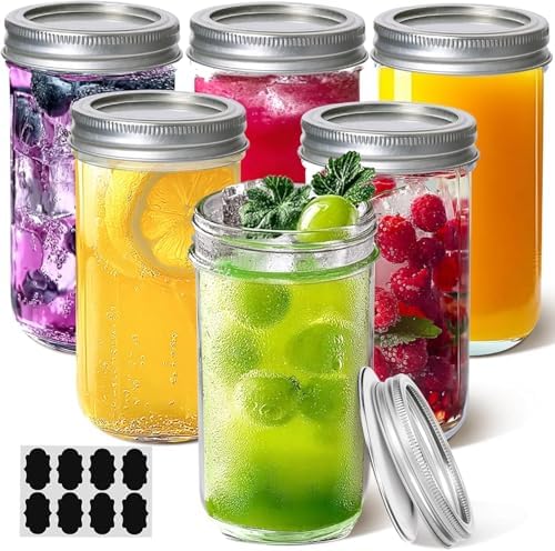 ComSaf 12 oz Mason Jars, 6 Pack Regular Mouth Glass Jars with Lids