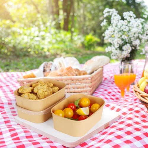 50 Sets 25oz Disposable Kraft Paper Bowls with Lids, Rectangle