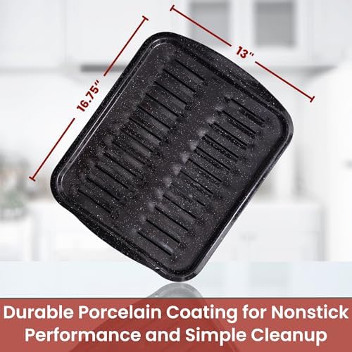 Broiler Pan for Oven Nonstick 16.75” x 13” Porcelain Nonstick Coated - Broiling Pan for Oven Withstands Heat up to 550° F - Heavy Duty Broil Pans and Rack Circulates Heat and Drains Fat (Speckled)