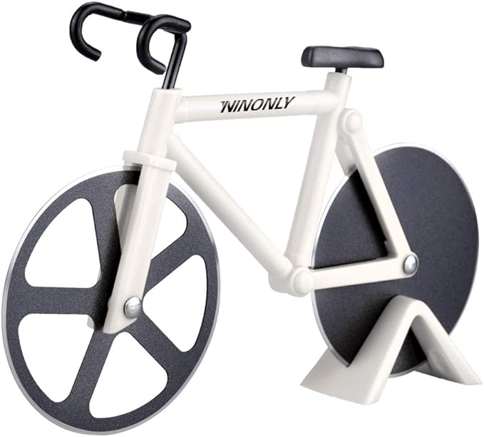Ninonly Bicycle Pizza Cutter Wheel,Non-stick Bike Pizza Slicer,Stainless Steel Cutting Wheels With a Stand for Pizza Lovers, Housewarming Gifts Cool Kitchen Gadget Cool Men's Gift