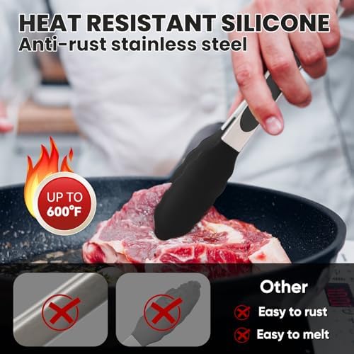 9-Inch Kitchen Tongs for Cooking with Silicone Tip,Black