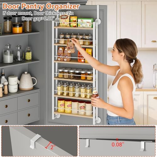 IBUYKE Over the Door Spice Organizer,Door or Wall Mount,Natural TLJ028R