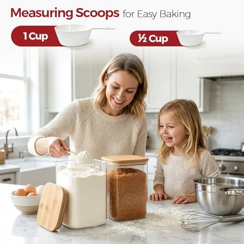 Glass Flour Containers with Lids 1 Gallon 2 Pack Pantry Organization