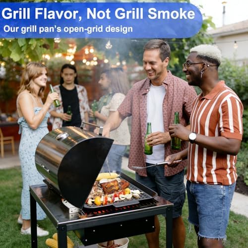 Grill Pan Topper with Holes for Outdoor BBQ, Non-Stick Enamel(14.4"x9.8")