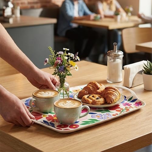 TP Melamine Serving Trays with Handles, 17” x 12”, Set of 2, Floral