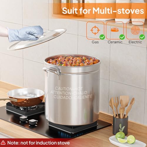 Bonnlo 36QT Turkey Fryer Pot with Steamer Basket, Lid & Lifting Hook, Stainless Steel Seafood Boil-Pot for Lobster, Crab & Shrimp, Heavy-Duty Deep Stockpot for Outdoor Boiling, Cooking & Frying