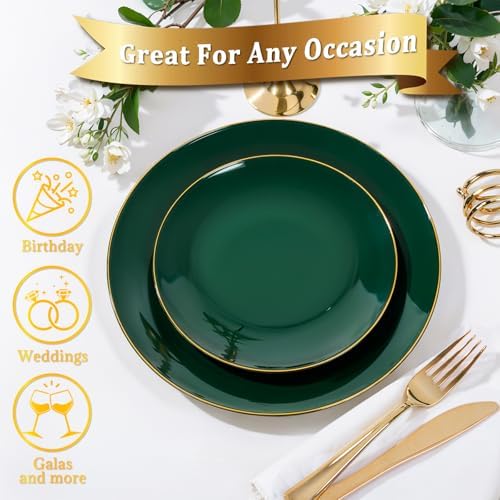 Nervure 100PCS Green and Gold Plastic Plates 10.25″ Disposable Dinner Plate
