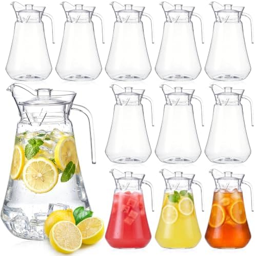 Tessco 12 Pcs Plastic Pitchers 60 Oz Clear Water Beer Jug Large,Modern