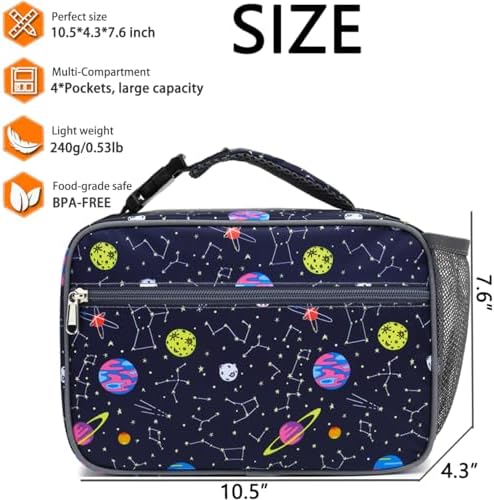 GYEUKHAM Insulated Lunch Box for School, Thermal Reusable Durable Freezable Lunch Bags for Kids Boys Girls Men Women - Small Soft Cooler Portable Lunch Tote Kit for Work Picnic Travel,Constellation