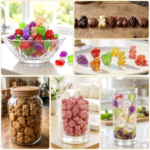 Gummy Bear Mold Silicone, Fruit Snack Molds Gummies Trays Molds with Dropper for Candy Chocolate, 4Pcs Medium & Mini