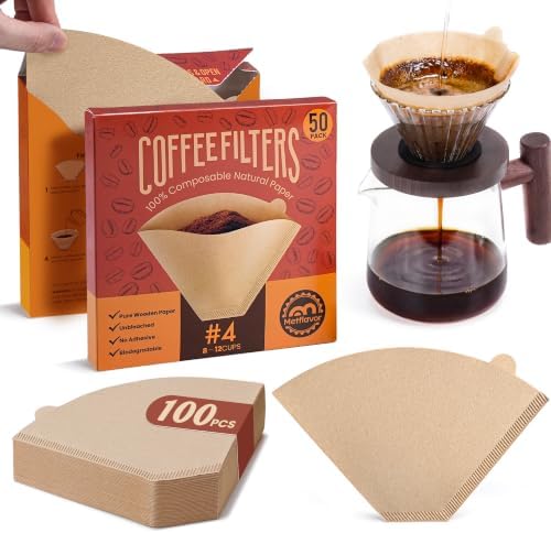 #4 Coffee Filters 100 Count, Unbleached Cone Coffee Filters 8-12 Cup