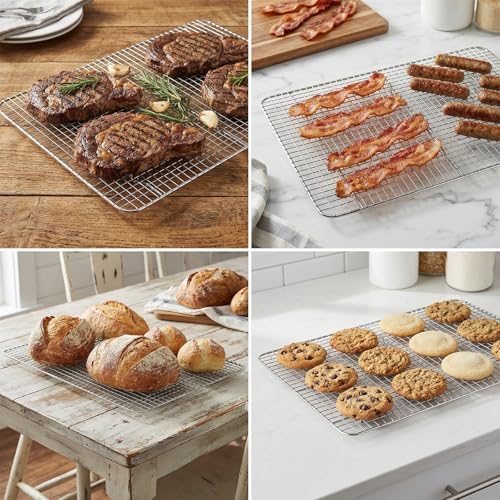 3 Pack Cooling Racks, 16.5 x 11.8 Inch Stainless Steel Cooling and Baking Rack Set 1/2 Sheet Baking Racks for Oven Cooking Roasting Grilling Heavy Duty Tight-Wire Metal Mesh Oven Rack, Dishwasher Safe