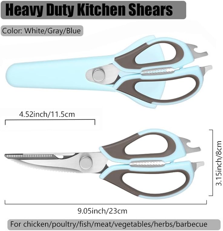 2 Pcs Heavy Duty Kitchen Shears with Magnetic Holder, Multi-function Kitchen Scissors for Food - Come Apart, Rust-Resistant, Magnetic Scissors for Fridge(Green and Blue)