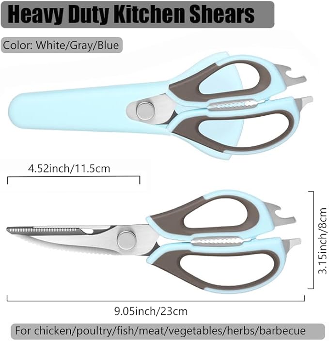2 Pcs Heavy Duty Kitchen Shears with Magnetic Holder for Fridge, Multi-function Kitchen Magnetic Scissors for Food - Come Apart Design, Rust-Resistant (White and Green)