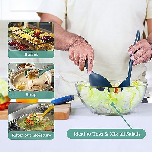Reusable Plastic Serving Utensils Set of 24, 10" Wheat Straw Large Serving Set - Slotted Spoons/Tongs, for Party Buffet Catering (Orange/Blue/Yellow/Green, Not for Cooking)