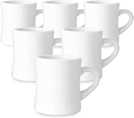 Serami Diner Coffee Mugs – Set of 6 Classic 11oz Ceramic Cups – Thick, Heavy Stoneware – Crisp White Color – Dishwasher & Microwave Safe