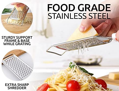 Zulay Kitchen Professional Cheese Grater Stainless Steel - Durable Rust-Proof Metal Lemon Zester Grater With Handle - Flat Handheld Shredder for Parmesan, Chocolate, Spices, And More - Orange
