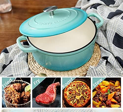 EDGING CASTING Enameled Cast Iron Covered 5.5 Quart Dutch Oven with Dual Handle for Bread Baking, Dutch Ovens with Lid, Peacock Blue