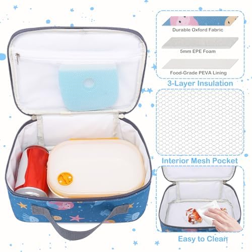 FlowFly Kids Lunch box Insulated Soft Bag Mini Cooler Back to School Thermal Meal Tote Kit for Girls, Boys, Mermaid