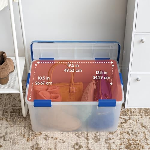 IRIS USA 3-Pack 60 Qt Storage Bins with Gasket Lids, Clear/Blue