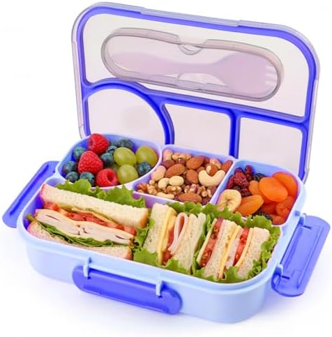 Bento Box for Adults, 4 Compartments Lunch Box, Lunch Containers, Blue