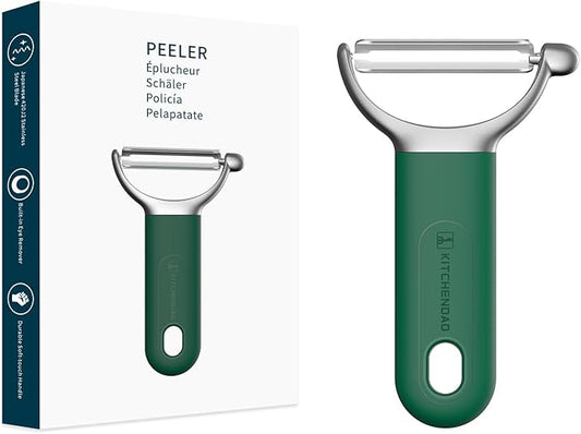 KITCHENDAO Swivel Vegetable Potato Peeler for Kitchen, Japanese Stainless Steel Sharp Blade, Heavy Duty Die-cast Construction Y Peeler, Built-in Eye Remover, Soft-touch Handle, Dishwasher Safe, Green