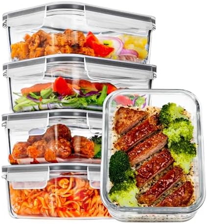 Vtopmart 5Pack 30oz Glass Meal Prep Container Sets with Lids, Grey