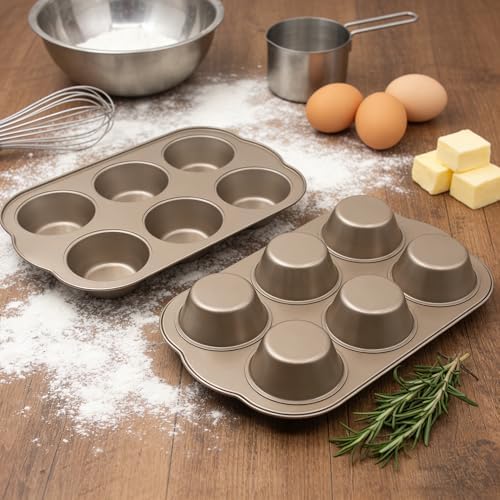 Non-Stick Jumbo 3.5" 6-Cup Muffin Pans, Set of 2(Gold)