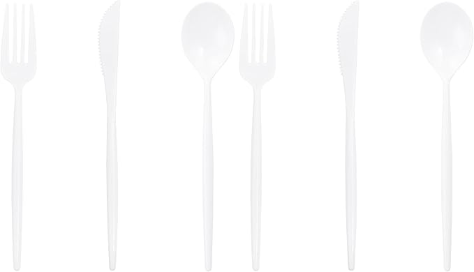 Supernal 180PCS White Plastic Silverware,White Utensils Set Disposable,Disposable Silverware Include 60 Forks,60 Knives,60 Spoons,Heavy Duty Party Cutlery for Birthday,Dinner,Wedding (Pack of 2)