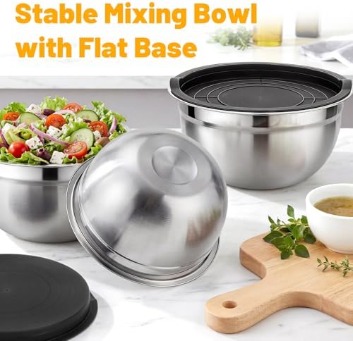 Beasea Mixing Bowls with Lids Set of 3, 1.5 QT Stackable Stainless Steel Mixing Bowls with Black Lids for Baking, Metal Nesting Bowl for Kitchen, Meal Prepping, Cooking and Serving