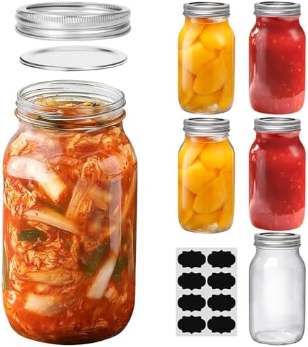 ComSaf Regular Mouth 24 oz Mason Jars 6 Pack, Tall Glass Jars with Lids