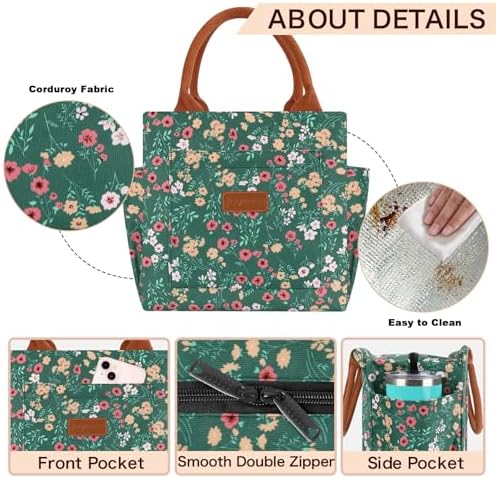 Joymee Lunch Bag Women Insulated With Bottle Holder -Corduroy Multi-Floral