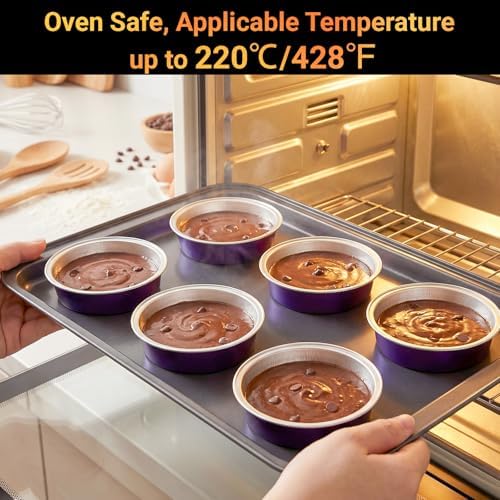 Beasea Aluminum Foil Pie Tart Tin, 100 Pack 7.3oz 215ml Disposable Baking Cups Foil Ramekins Only, 4" Mini Ramekin No Lids Cupcake Baking Pie Cups for Party - Violet Purple