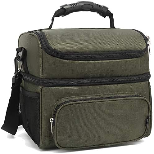 FlowFly Double Layer Cooler Insulated Lunch Bag Adult Lunch Box Large Tote Bag for Men, Women, With Adjustable Strap,Front Pocket and Dual Large Mesh Side Pockets