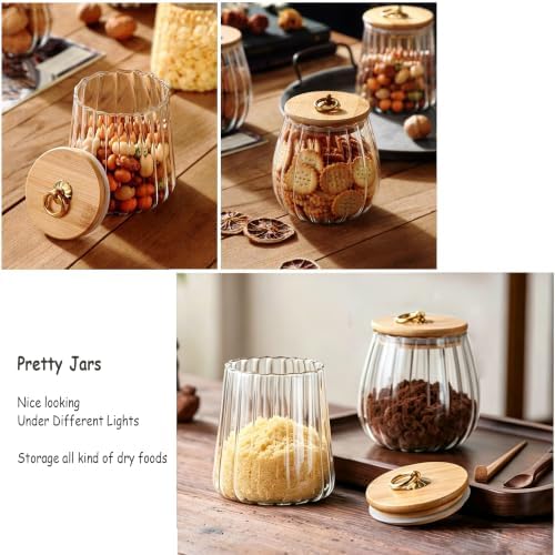 Glass Coffee Nuts Canister Airtight Jar with Bamboo Lid 23 FL OZ Small Oval