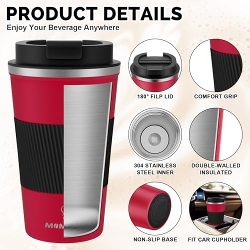 MOMSIV 12oz Travel Coffee Mug, Insulated Coffee Cup with Leakproof Lid