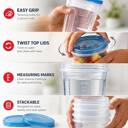Tafura Freezer Storage Containers, 10 Pack, 32 Oz Leakproof BPA-Free Lids